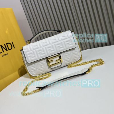 Replica Fend1 White Embossed FF Baguette Crosbody Bag